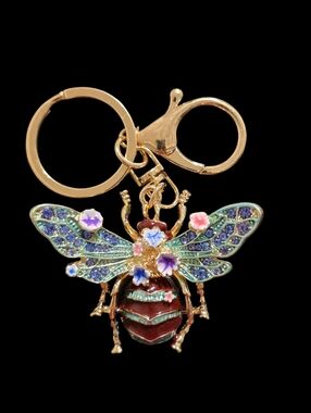 Colorful Bee Bag Charm Keychain with Gold Accents